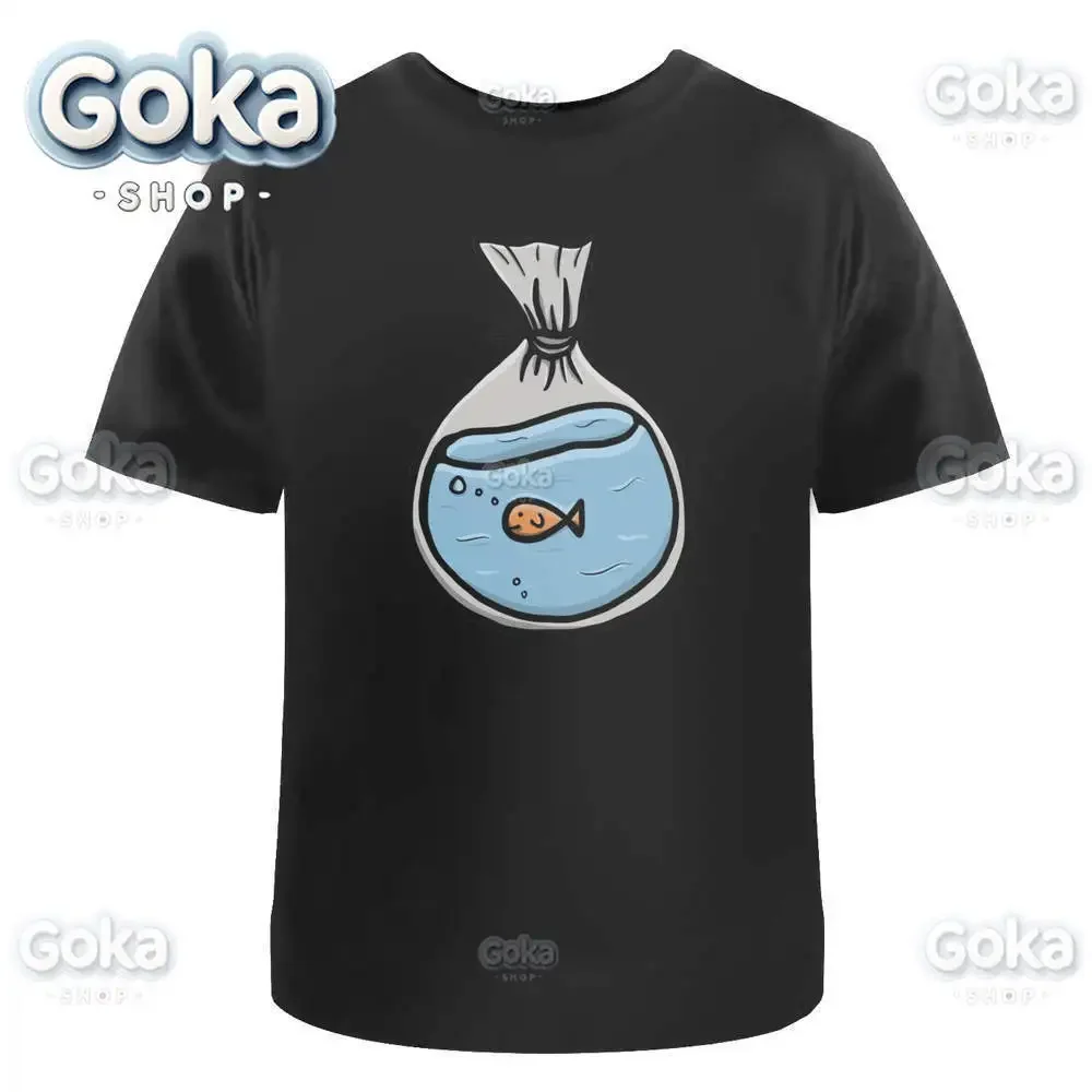 Fish in A Bag Graphic T Shirts Mens Clothing New in Tops & Tees Cotton Women Printed T-shirt Y2K Clothes Cute Funny Tshirt