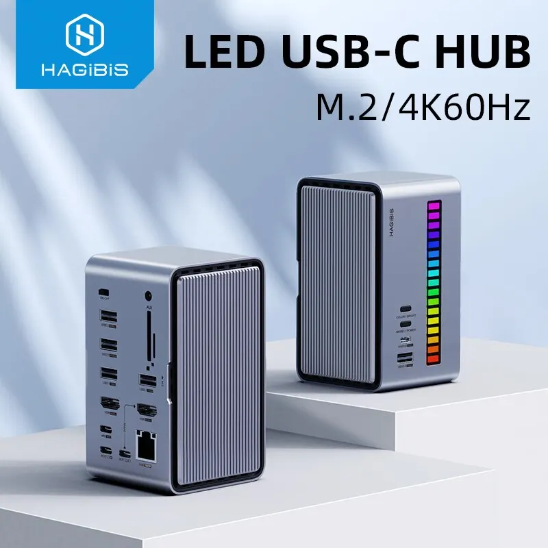 Hagibis USB C Docking Station with Dual HDMI Monitor M.2 SSD Enclosure Ethernet 100W PD USB Hub SD/TF-U100/U100 Pro/U100 Ultra