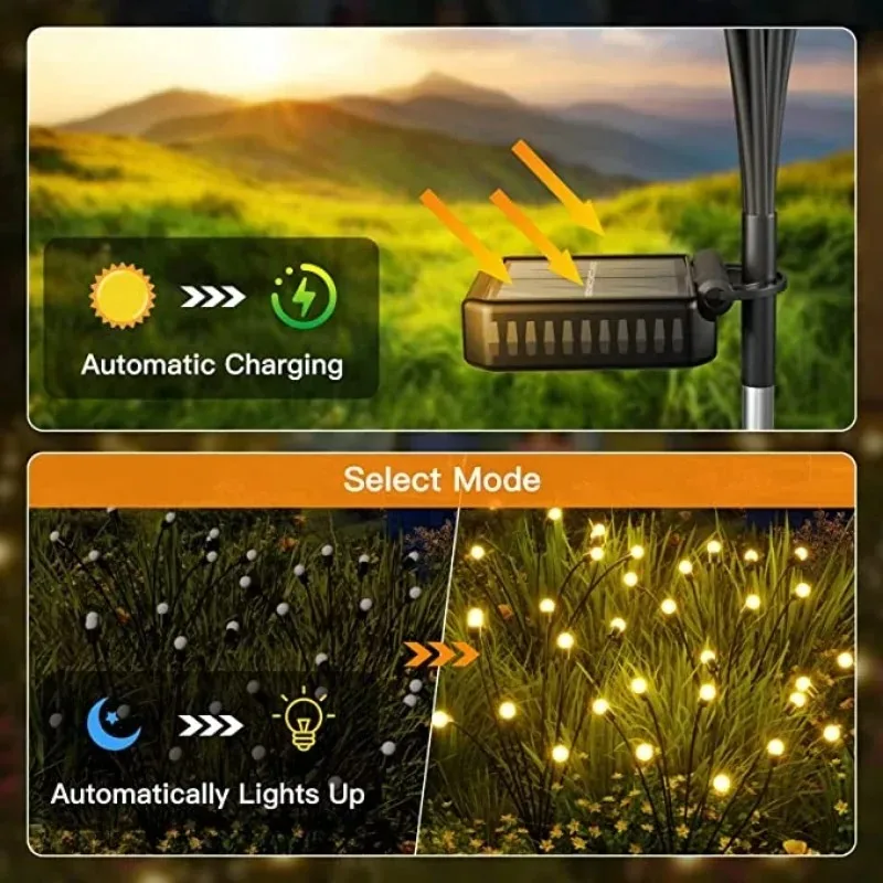 Solar Firefly Lights Outdoor Waterproof LED Garden Lawn Lamp Solar Swaying Sunlight Powered Landscape Courtyard Patio Decoration