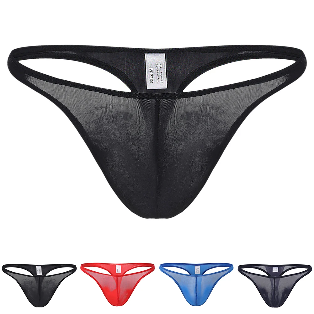 

Мужские сексуальные стринги из ледяного шелка, однотонные стринги с низкой посадкой и Т-образной спинкой, нижнее белье танга для геев, стринги