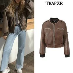 TRAF ZR Distressed Jackets Women Summer 2024 Elegant Luxury Women's Coat American Vintage Baseball Uniform Aviator Jackets