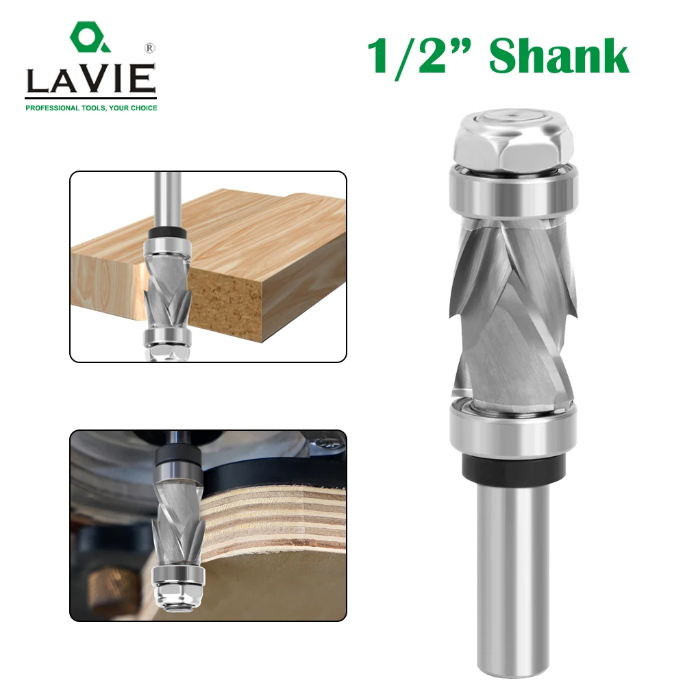 LAVIE 1PC 1/2 Shank Bearing Ultra-Perfomance Compression Flush Trim Solid Carbide CNC Router Bit For Woodworking End Mill Z13C