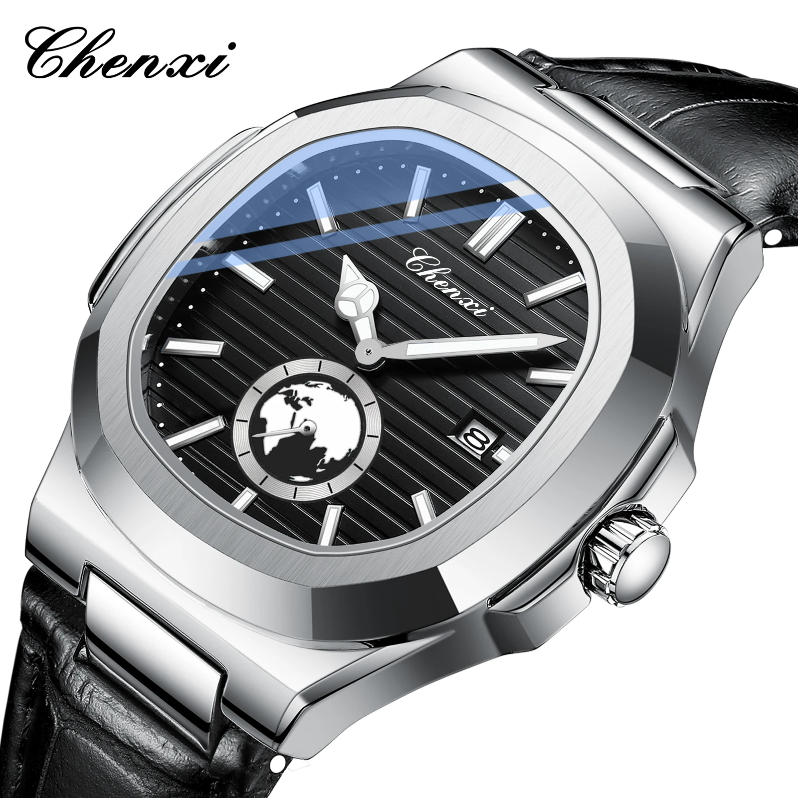 CHENXI New Men Watch Luxury Brand Sport Leather Waterproof Square Quartz Watch For Mens Fashion Wristwatch Luminous Date Clock