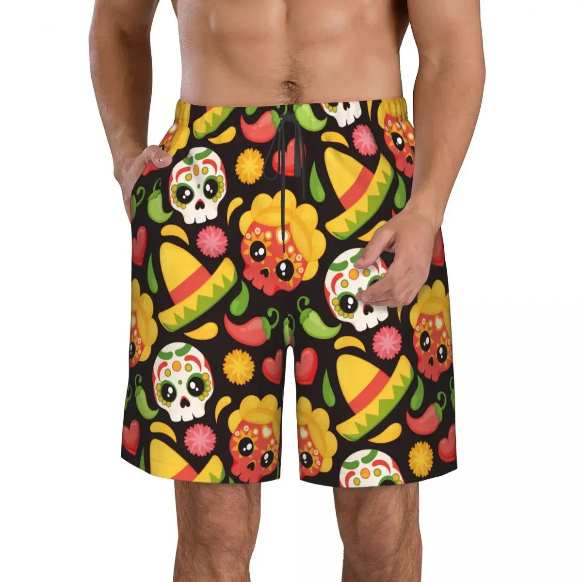 Quick Dry Summer Mens Swimwear Beach Board Short Briefs For Man Mexico Hat Skulls Element Swimming Trunk Beachwear