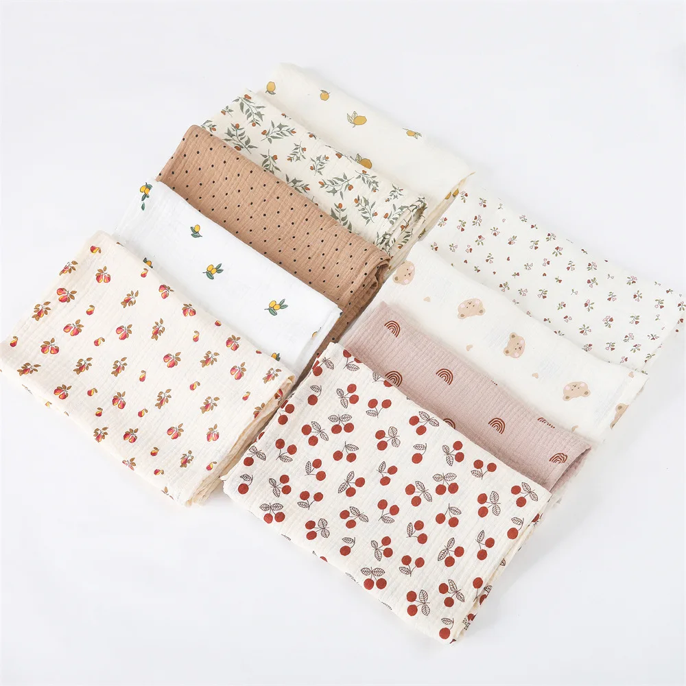 

Cotton Swaddle Blanket Baby Blanket Floral Print Muslin Diaper Swaddle New Born Crinkle Fabric Baby Born Stroller Cover