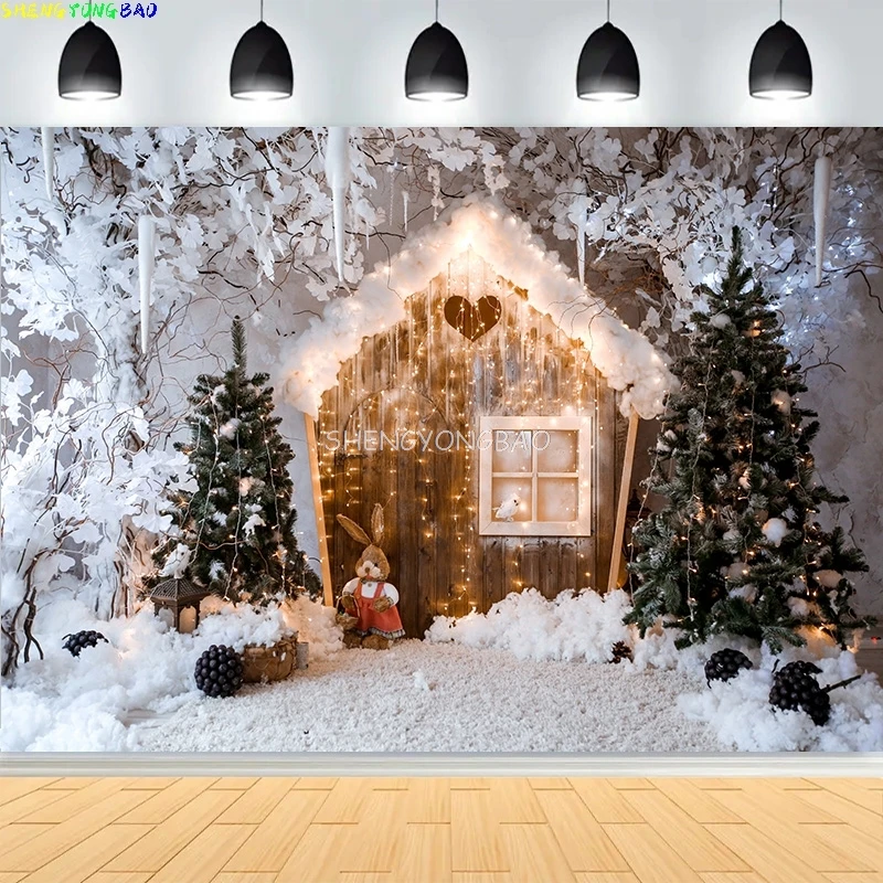 Christmas Day Pine Tree Gift Photography Backdrop Props Xmas Eve Party Decor Living Room Window Family New Year Background VC-04