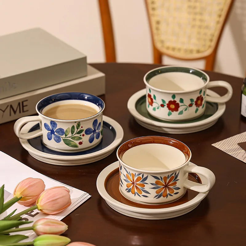 2025 Sophistication Hand-Painted Afternoon Tea Mug High-Aesthetic Ceramic Cups For Office Use Vintage Coffee Cup And Saucer Set