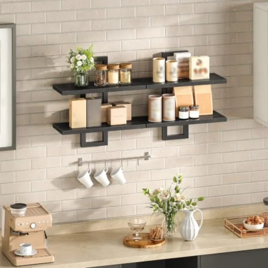 Floating Shelves, 15 Inch Wall Shelf Set of 2, Wall Mounted Storage Shelves 2-Tier, Hanging Bathroom Shelves, for Living Room,