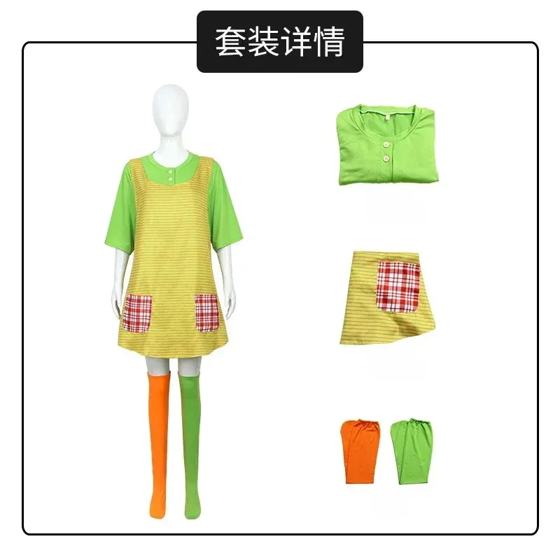 Sky02 Longstocking Pippi تأثيري حلي لصبي فتاة الكبار فستان أخضر مع المئزر الجوارب مجموعة الأطفال كتاب أسبوع هالوين P88Ji