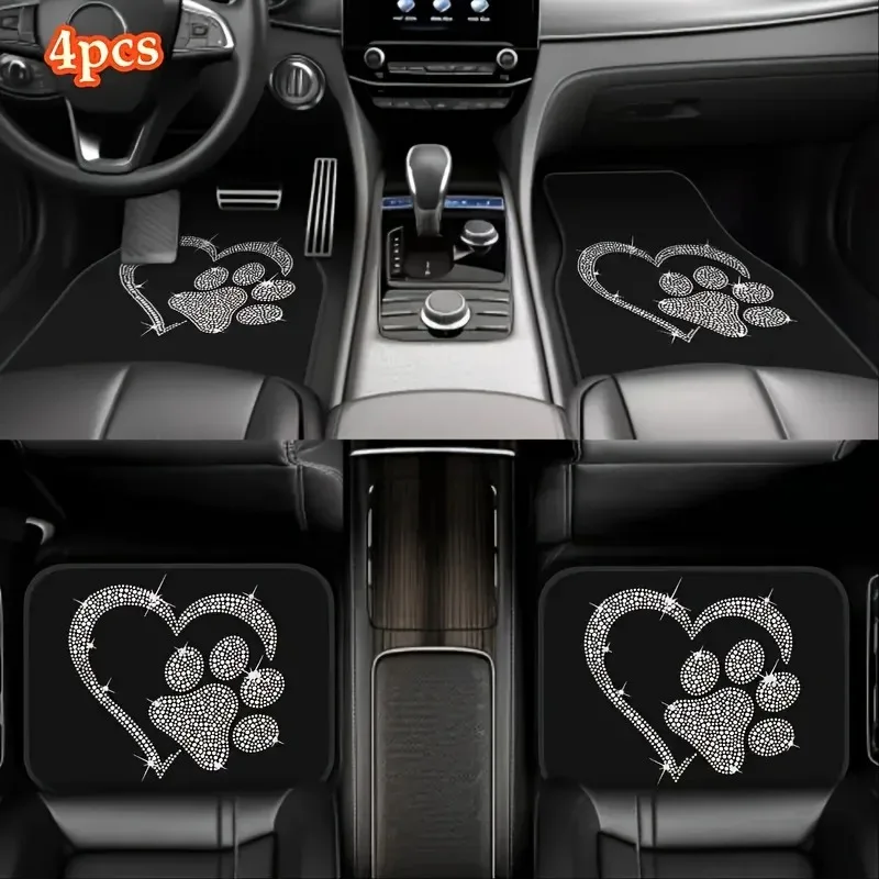 

4pcs Bling Heart 2D Print Car Floor Mats--Universal Fit-- Car Interior Protection Decoration--Perfect Gift for Men And Women
