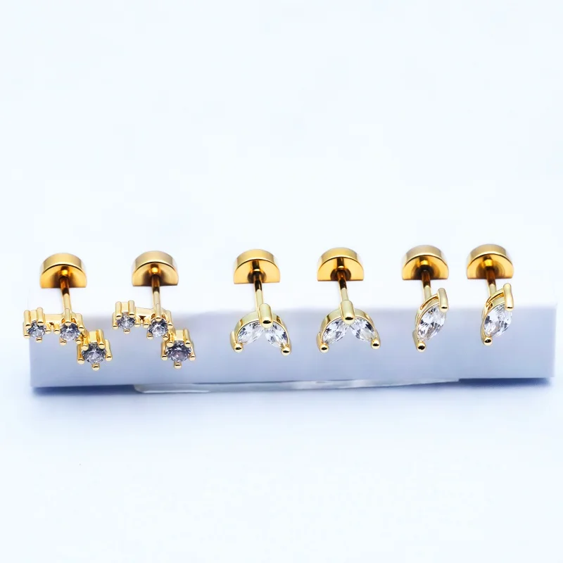 2 Pcs Hypoallergenic Tiny 20G Stainless Steel Stud Earrings for Women, Dainty CZ Cartilage Conch Helix Ear Piercing Jewelry Gift