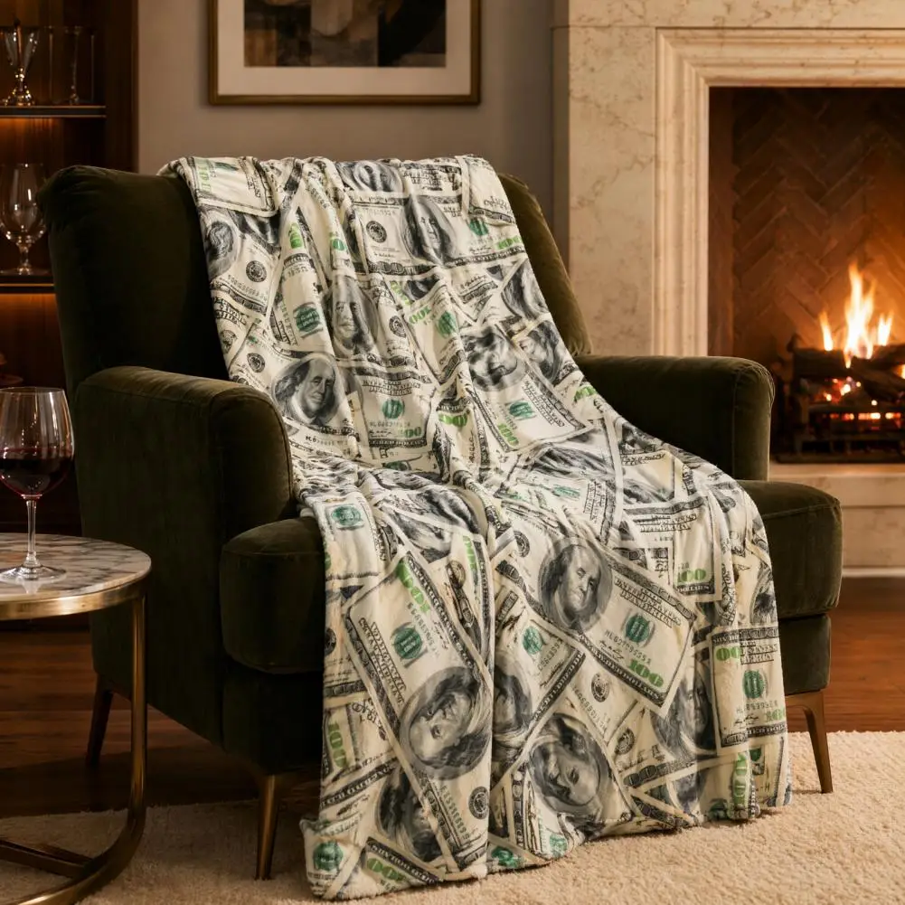 Blanket U.s Money Blanket Thickened Polyester Throw Blanket Soft Warm Nap for Sofa Bed Couch Chair Use Visual Impact Money Print