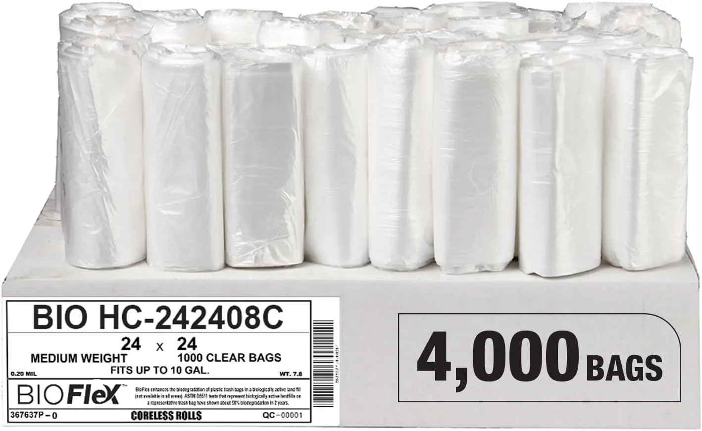 

Heavy Duty 10 Gallon Clear Trash Bags, 4000 Count, Odor Protection, for Bathroom Office Industrial Use