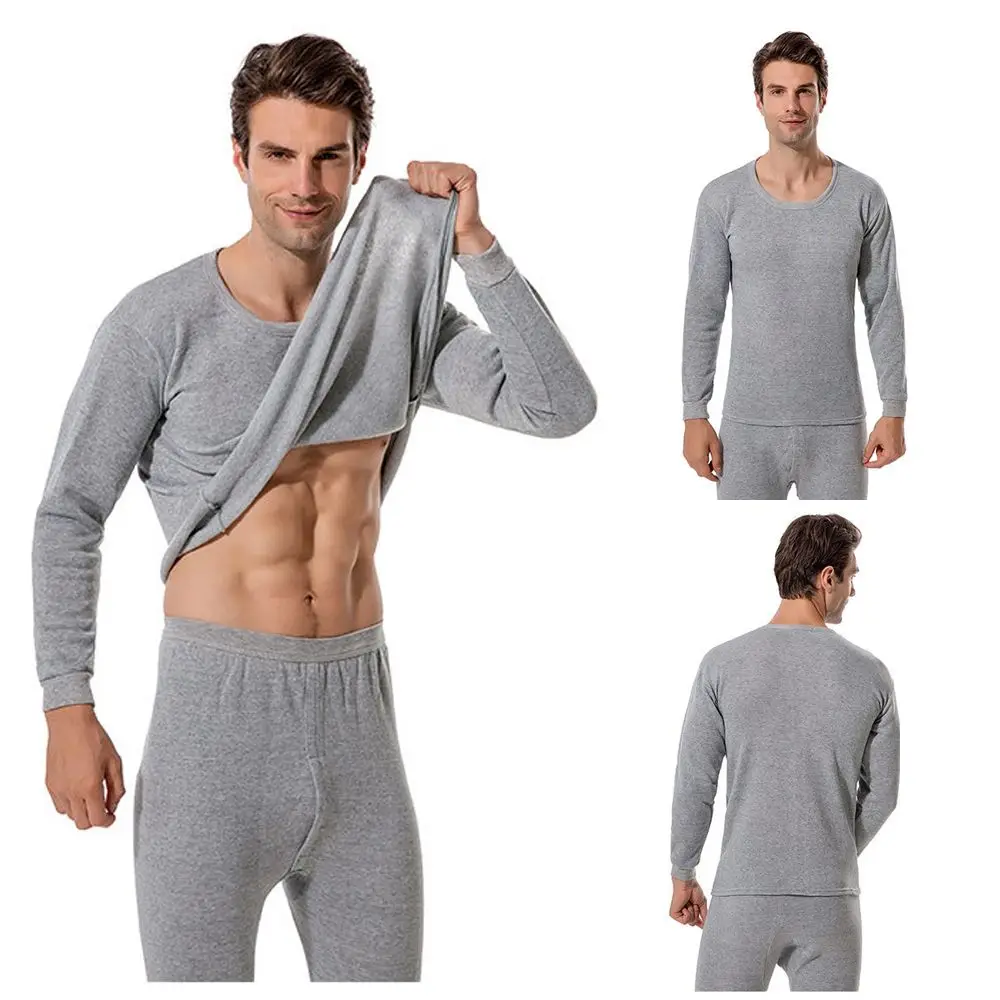 

2 Pcs/Set Hot Fleece Lining Slim Stretchy Round Neck Jumper Round Neck Tops Long Johns Men Underwear Set