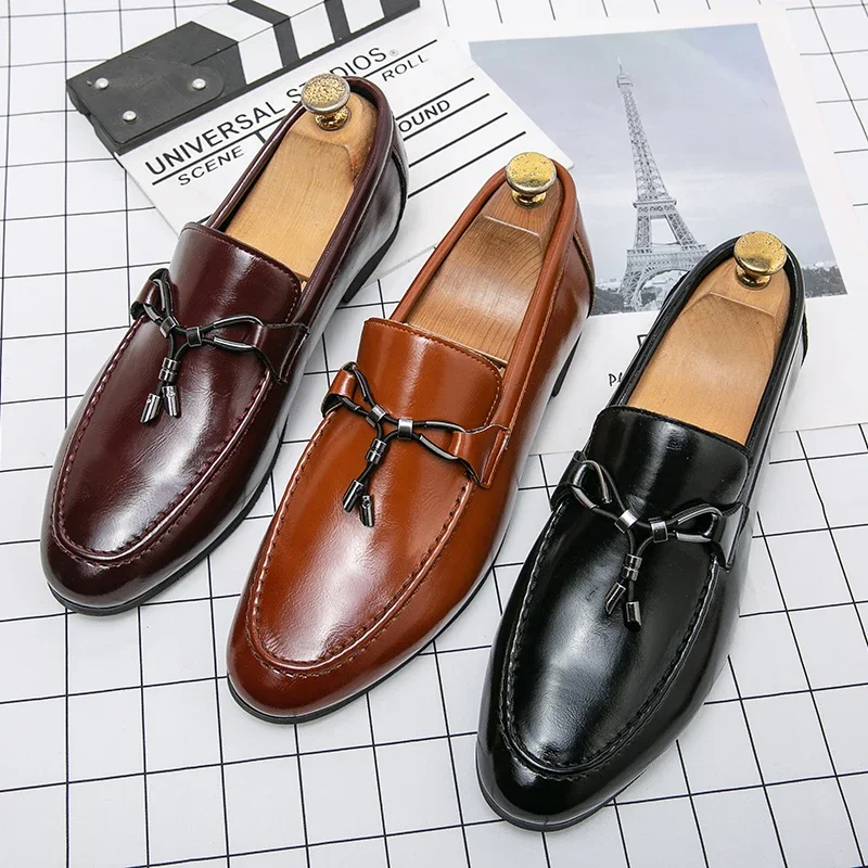 Men Casual Shoes Big Size Leather Men Loafers Business Office Shoes For Men Driving Moccasins Comfortable Slip On Tassel Shoes