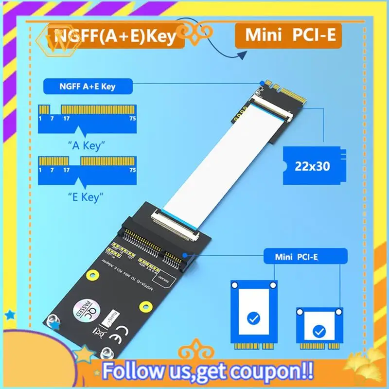 

Latest-M.2 (NGFF) Key A/E/A+E Converter To Mini PCI-E With Flexible Flat Cable For PC Computer