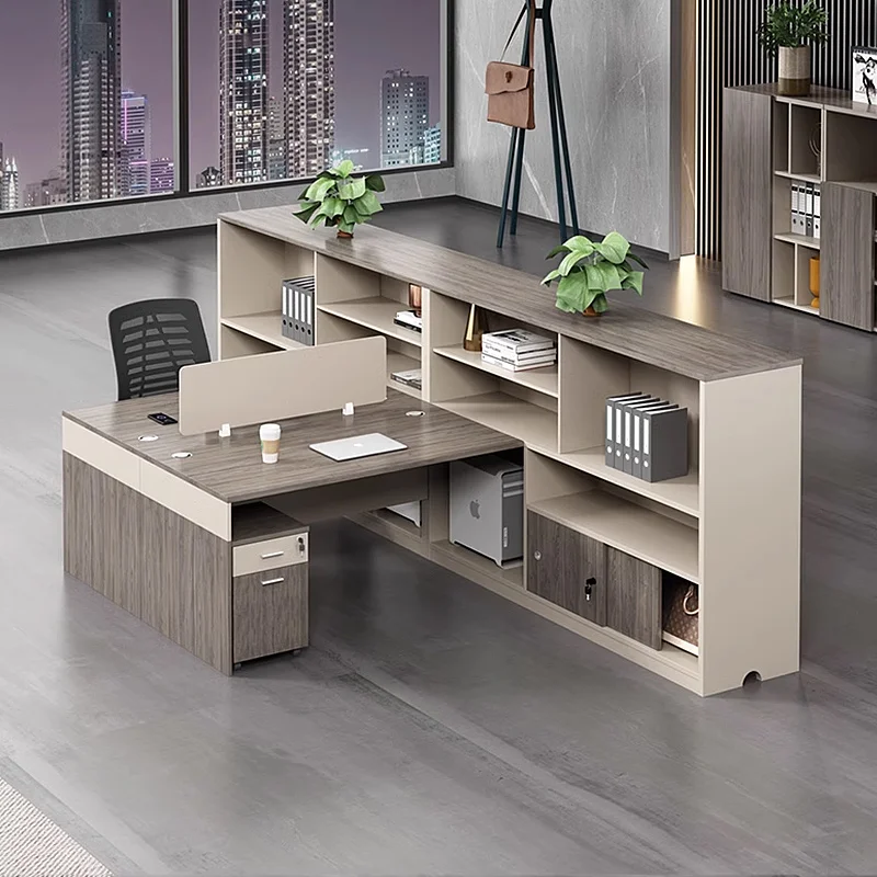 Modern Minimalist Extendable Office Furniture Employee Desks with L-Shaped Workstations