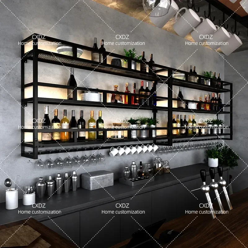 Wrought Iron Wall Mounted Wine Rack Display Cabinet for Bar Nightclub Restaurant Simple Creative Wall Hanging Wine Storage