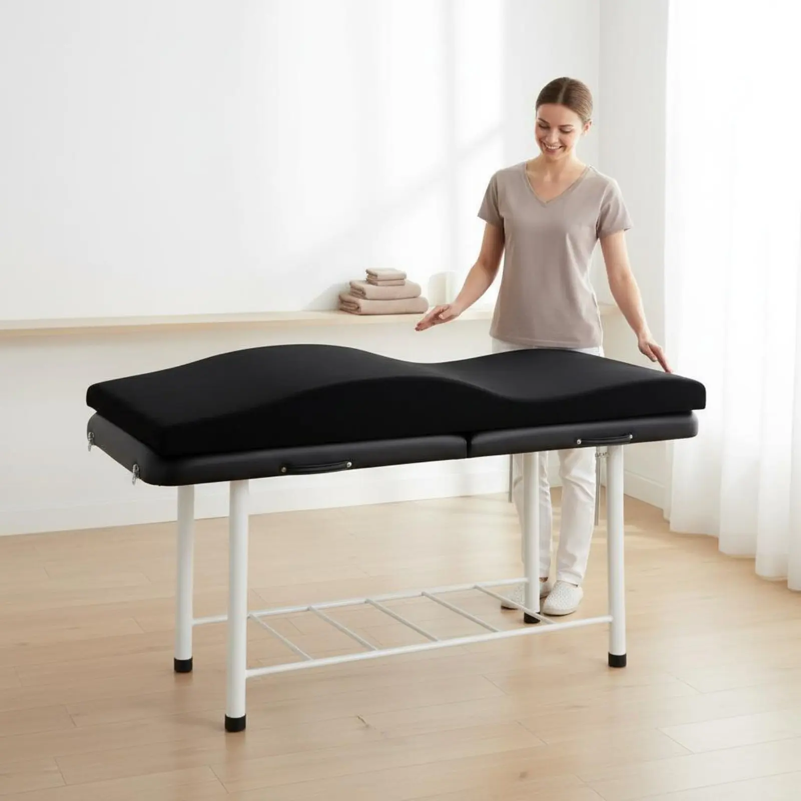 

Ergonomic Curved Foam Pad Sponge Support Ergonomic Massage Table Pad Curved Spa Bed Cushion Non-Slip Base Massage Table Topper