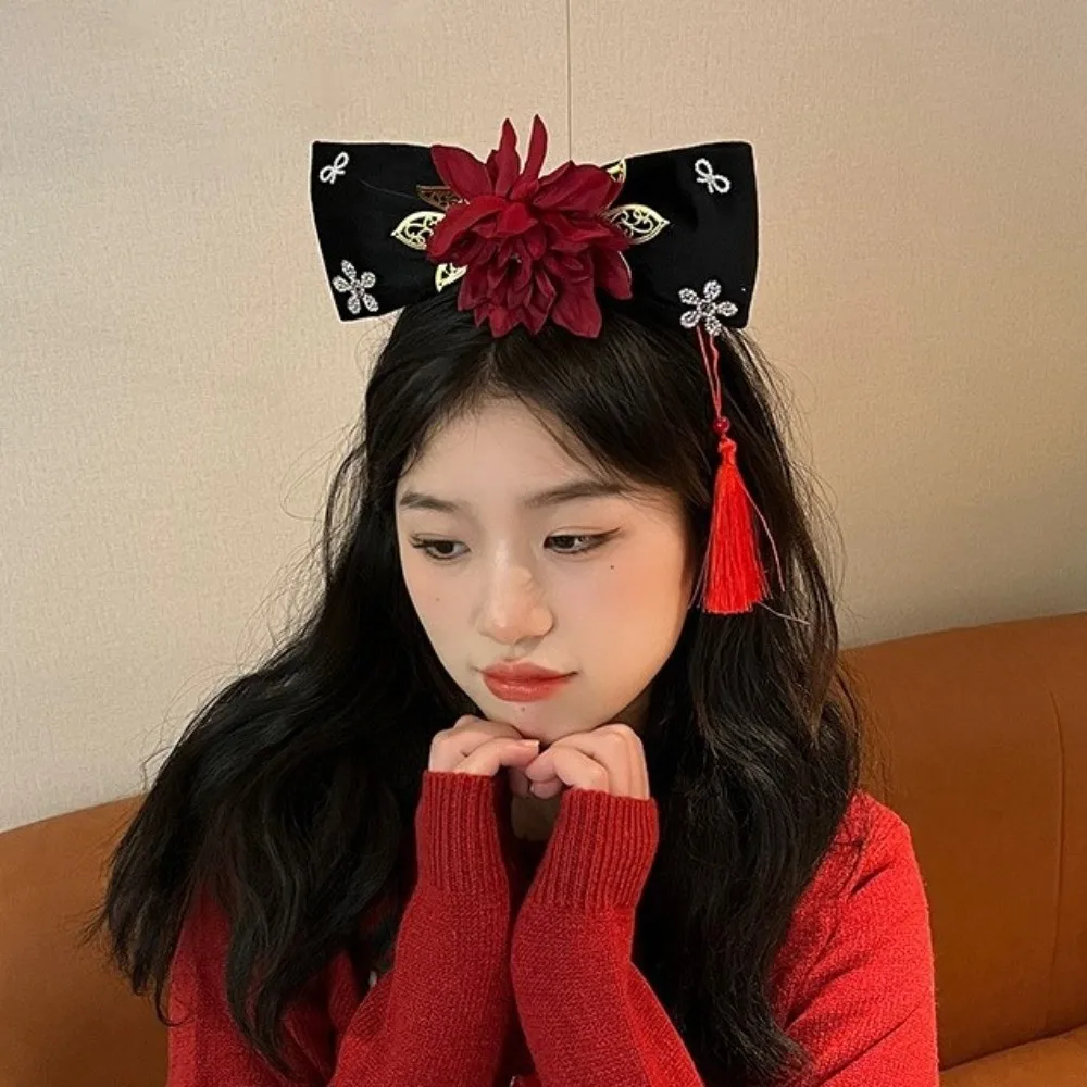 

Ретро горный хрусталь, древний стиль, головной убор, тканевый цветок, обруч для волос ханьфу, жемчуг, антикварная повязка на голову в китайском стиле, косплей