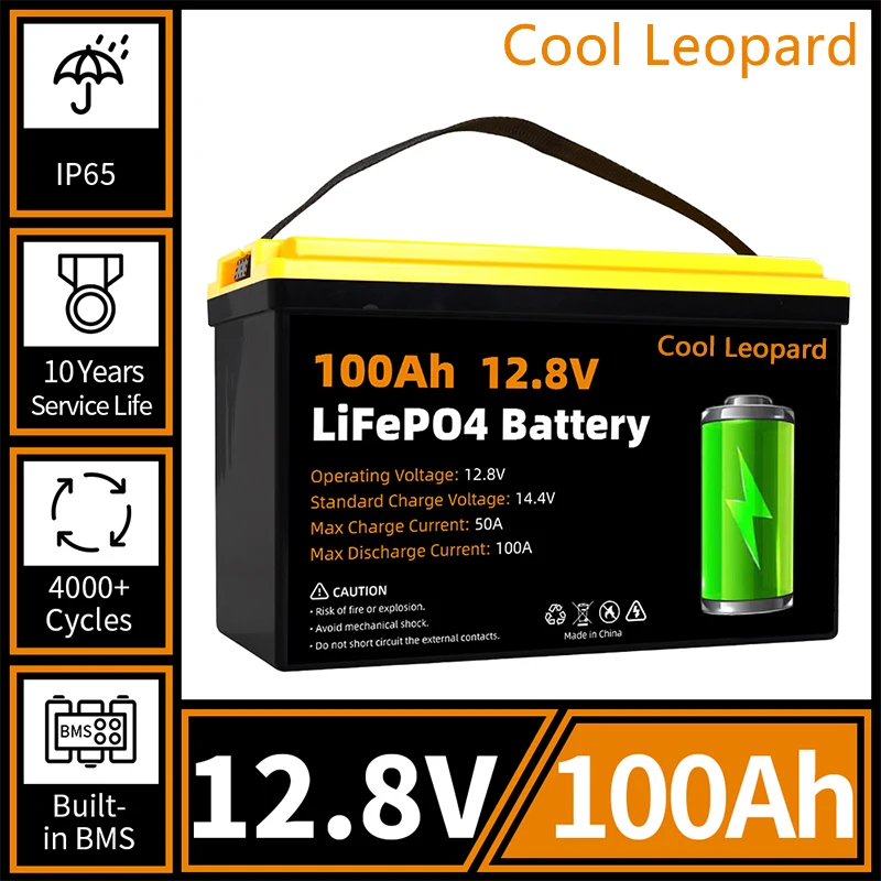 

12V 100Ah Rechargeable LiFePo4 Battery Built-in BMS,for Golf Cart Solar RV Power System Boat Replacement Battery Pack