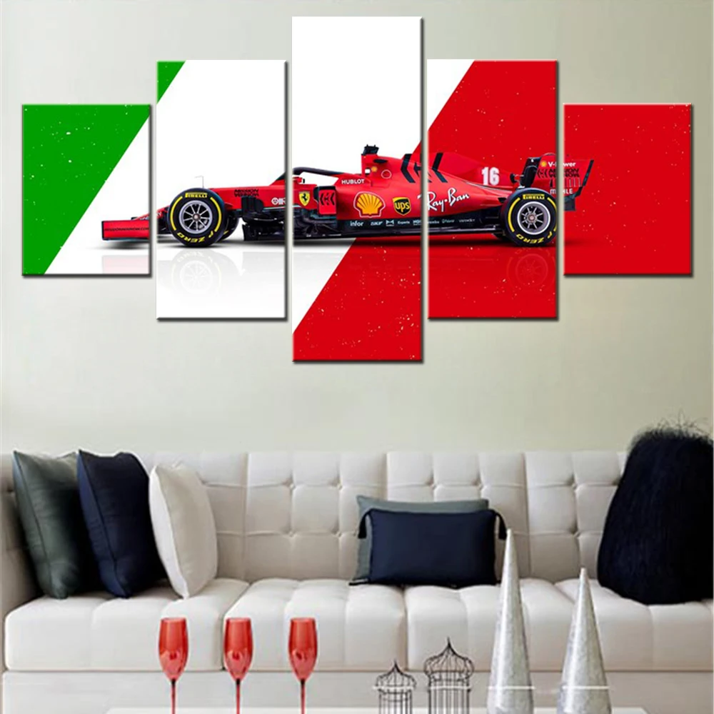 

5 Panels Canvas Wall Arts Poster Painting Formula1 Sports Racing Car Wallpaper Home Decoration Living Room Modular Picture Print