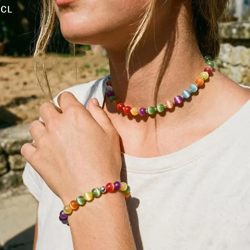 Color Changing Jewelry Beach Outing Jewelry Color Changing Beaded Jewelry Set Uv Reactive Dopamine Necklace Bracelet For Women