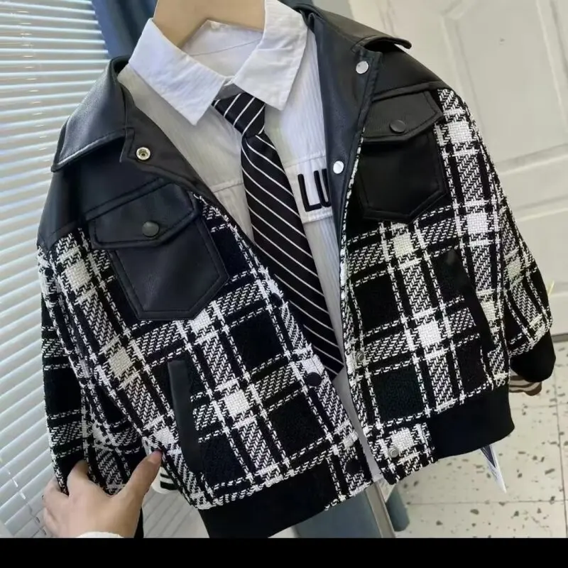 European And American Children's Fashionable Plaid Jacket With Hoodie Long Sleeves For Boys And Girls Autumn Winter Cardigan - view 4