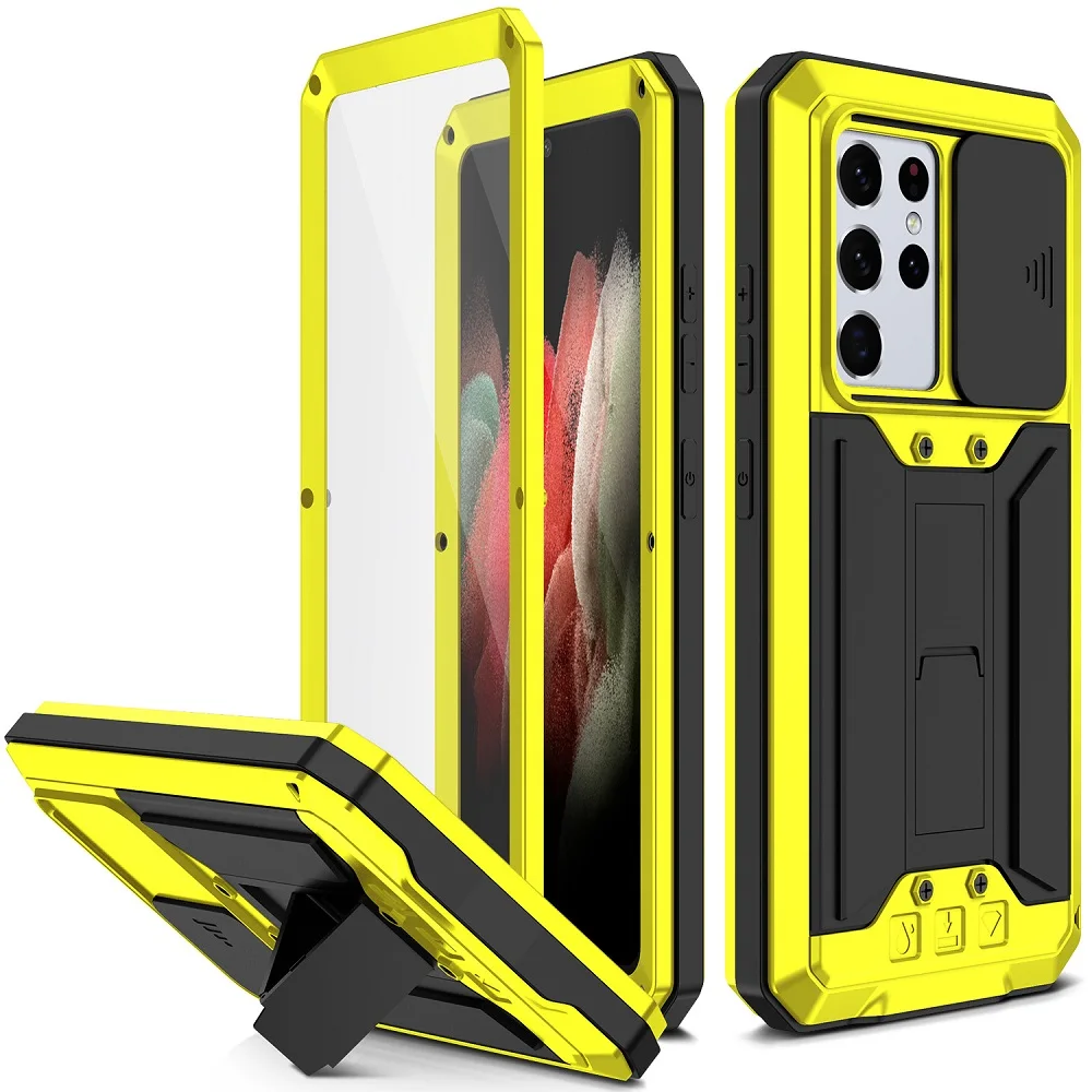 

for Samsung S26 Ultra Plus Case Shockproof Metal Armor Cover Waterproof Anti Drop Bumper with Kickstand Push Pull Camera Cap