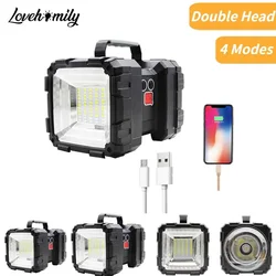 Super Bright Handheld Flashlight With USB Charging DoubleHead Rechargeable Lamp Searchlight Work Spotlight Camping Lantern Torch