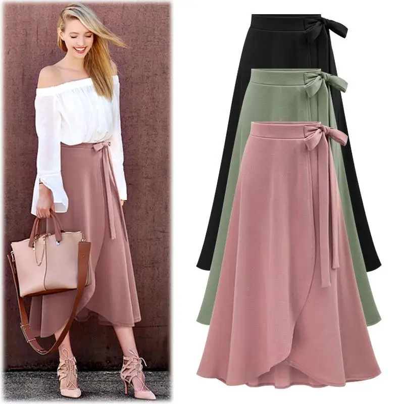 

High Waist Long Summer Skirt for Women plus Size 6XL A-Line Silhouette Commute Sle Pure Color Polyester Skirt