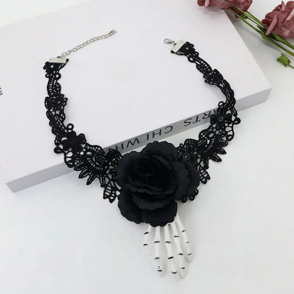Halloween Gothic Skeleton Hands Black Rose Horror Scarf Cosplay Masquerade Party Headband
