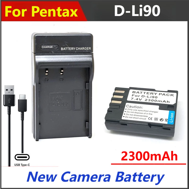 

2300mAh D-Li90 DLi90 Battery Charger For Pentax K01 K1 K3 K5 K5D K7 K7D 645D 645Z K12 K52S K52 K32 K33 K-1 K-3 K-5 K-7 II III S