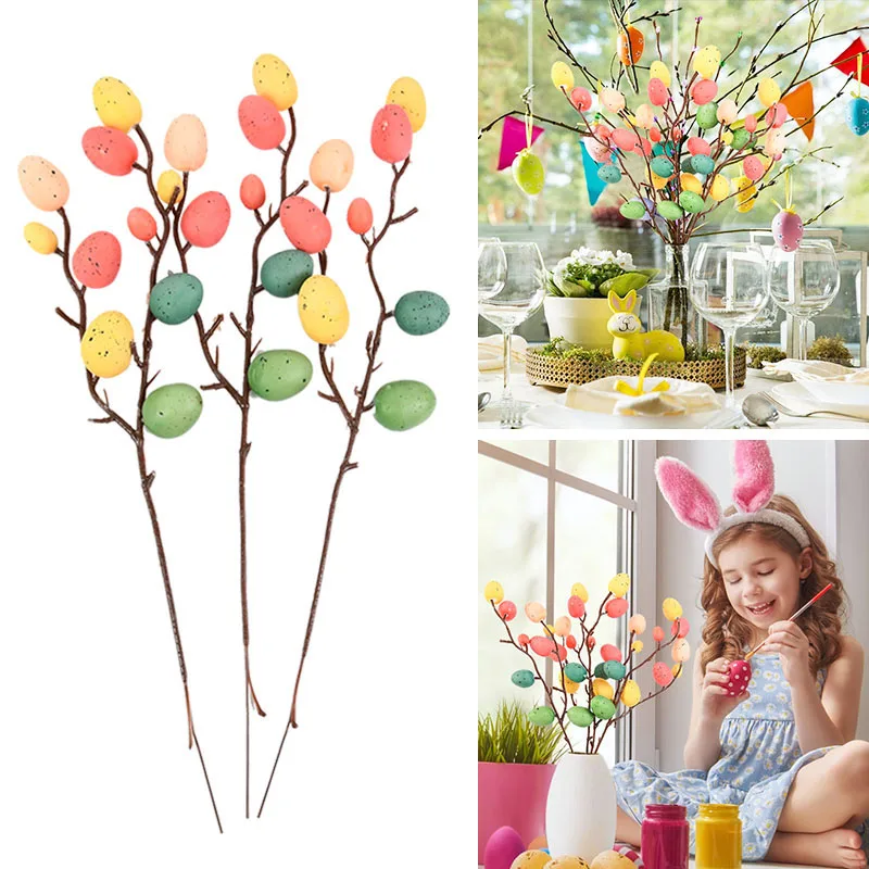 Osterei-Baumzweige, bunte Malerei, Schaumstoff-Ei-Blume, gefälschte Pflanze, Frühling, Ostern, Dekoration für Zuhause, Hochzeit, Party, Vasendekoration