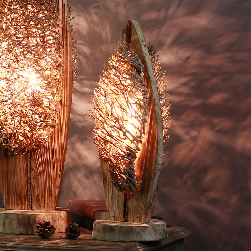 Professional handmade log craft floor lamp pastoral warm homestay hotel decorative lamps