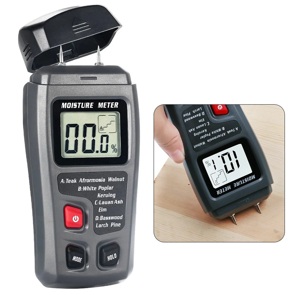 Medidor Digital de humedad de madera EMT01 profesional 0 ~ 99.9%, higrómetro de madera, herramienta portátil, pantalla LCD, Detector de humedad de