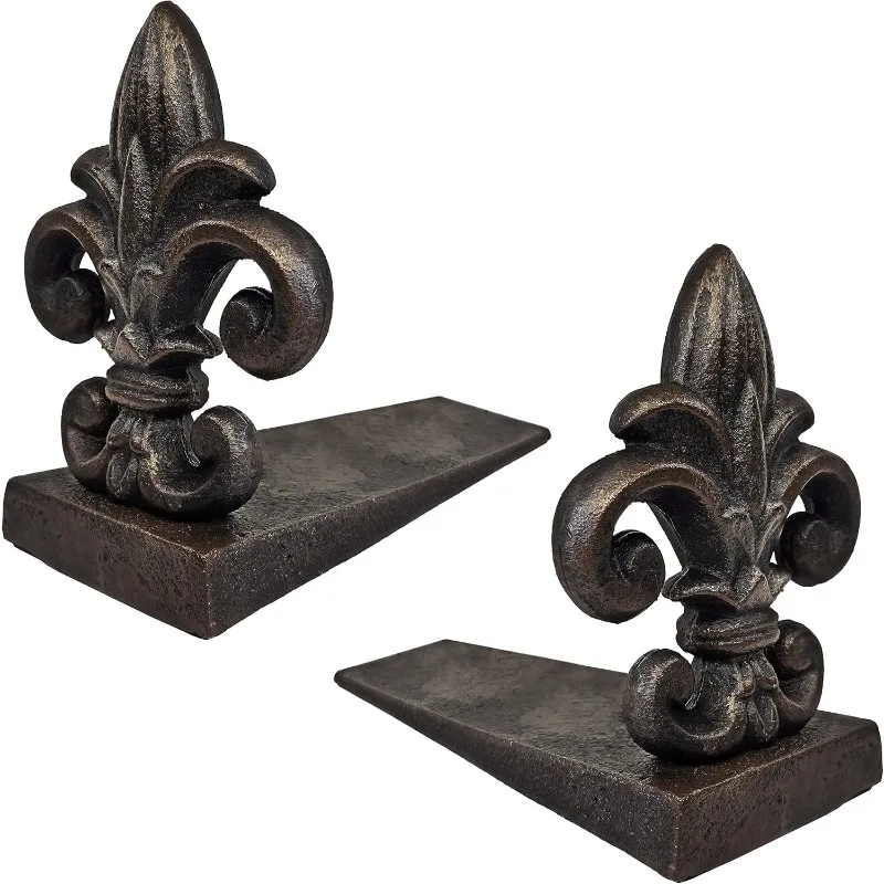 

100% Cast Iron Fleur De Lis Door Stopper, 5 lbs 11 oz, Well Built Door Stopper, 6.50" H, 8" L - 2 Pc Set