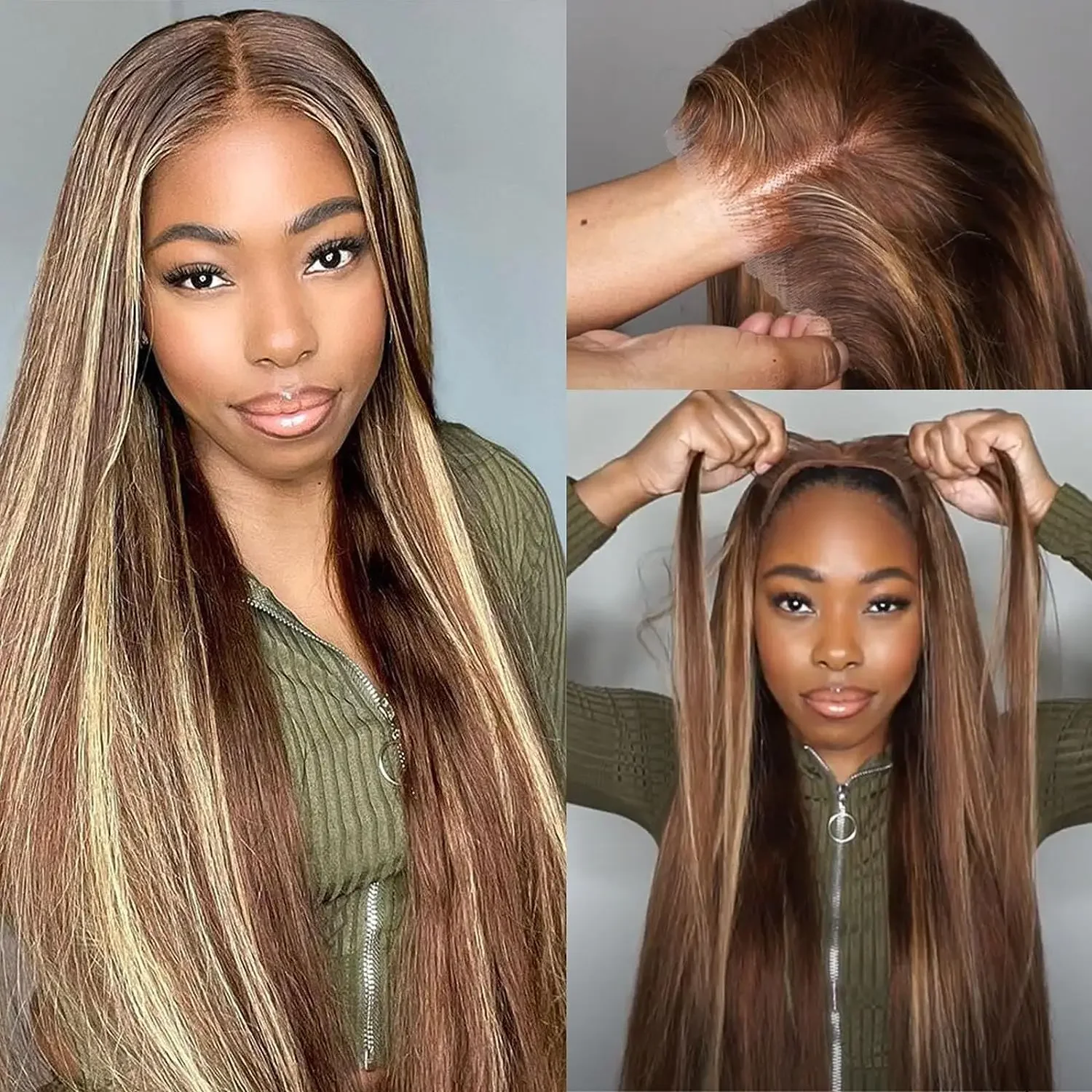 P4/27 تسليط الضوء على الملونة 220% الكثافة العظام مستقيم باروكة من شعر طبيعي طويل قبل قطعها 13x4 13x6 HD الدانتيل الباروكات الأمامية للنساء