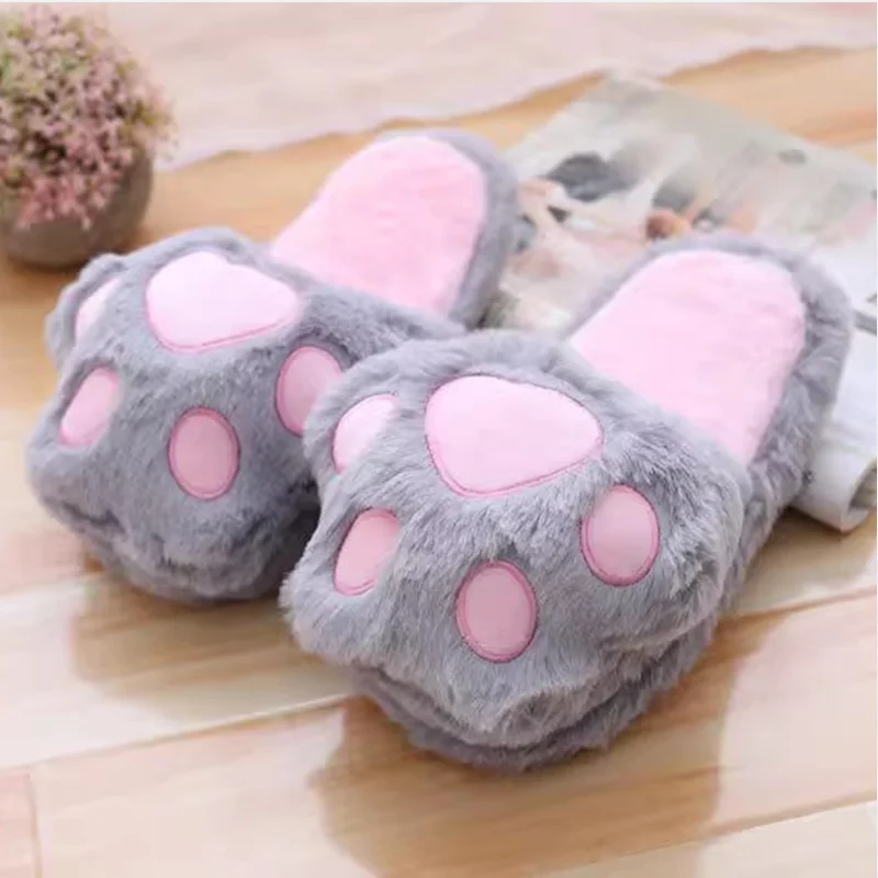 Kawaii, cartoon plush slippers, cartoon animals, pink and gray claws, black girls, non-slip indoor floor shoes, Christmas gifts.