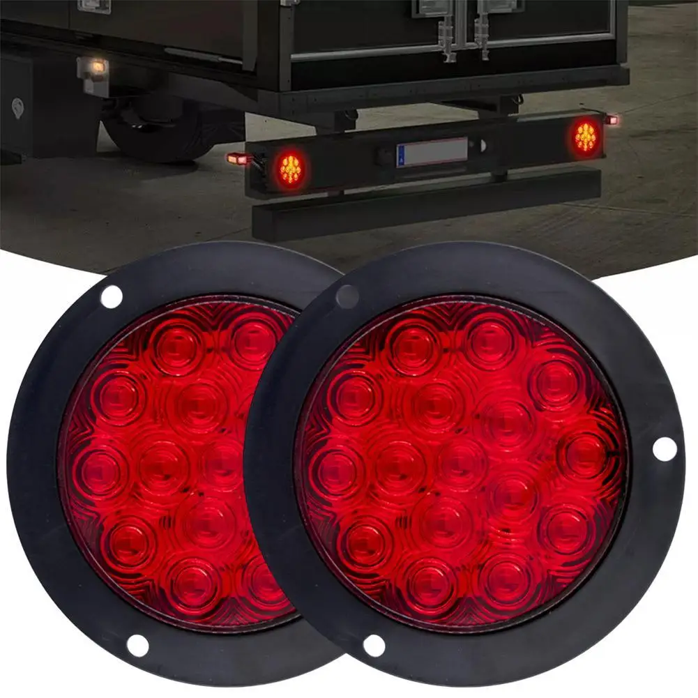 12V 24V Universal Voltage 14cm Round LED Truck Taillights Light Taillights Warning Car Red Led Yellow Taillights White 16LE X2W2