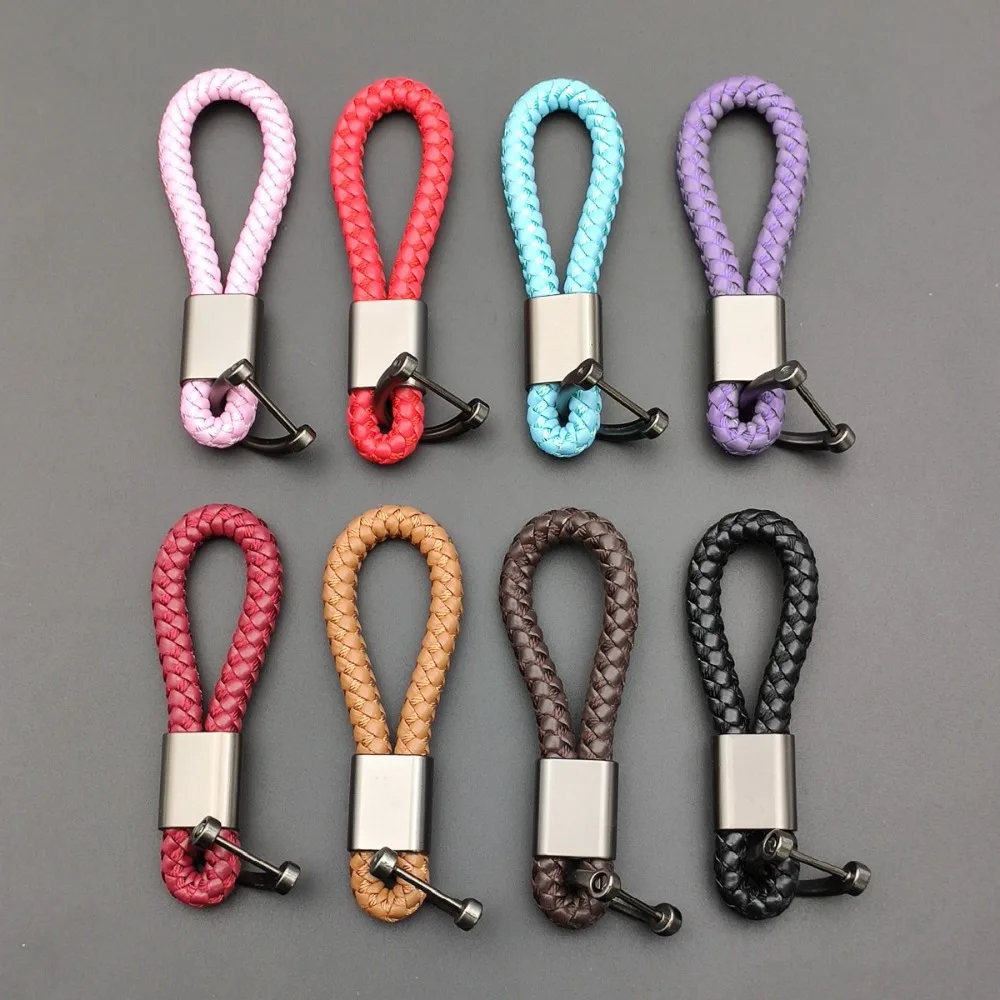 Hand-Woven Leather Keyring Waist Car Bag Keychain Charm Metal Men Women Rope Key Chain Ring Holder High Quality Pendant Gifts