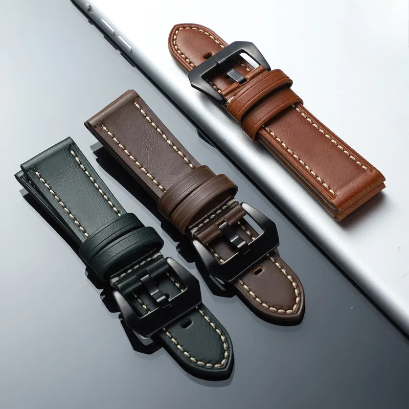 Pulseira de relógio de couro macio e grosso, 20mm 22mm 24mm 26mm para homens e mulheres, pulseira panerai luminor clássica simples à prova d'água