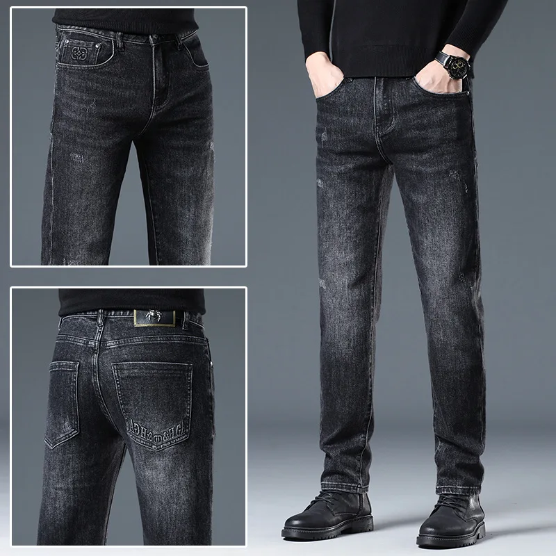 

Модные мужские джинсы Bla ey, облегающие, эластичные, повседневные, модные, осенне-зимние, хлопковые, прямые, на молнии, на молнии