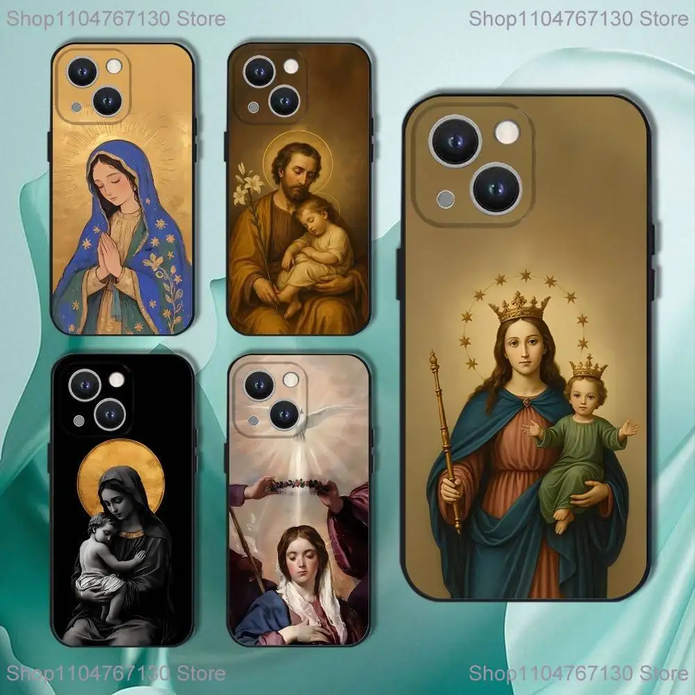

Virgin Mary And Jesus Phone Case For iPhone 16,15,14,13,12,11,Pro,XS,Max,XR,Plus,E,SE4,Mini Black Soft Cover