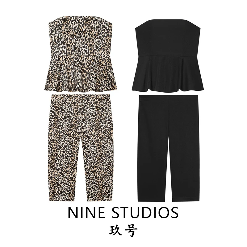 Nine Zar Women's Fashion Set with Capri Pants Long Sleeve Elastic Top And Side Slit Design Four Seasons Wear Comfortable Outfit