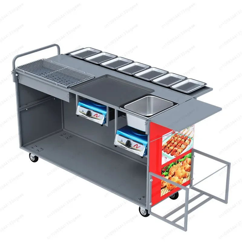 Barbecue cart Multifunctional barbecue truck Commercial stall truck Mobile hand push Snack cart Fried Oden cooking equipment