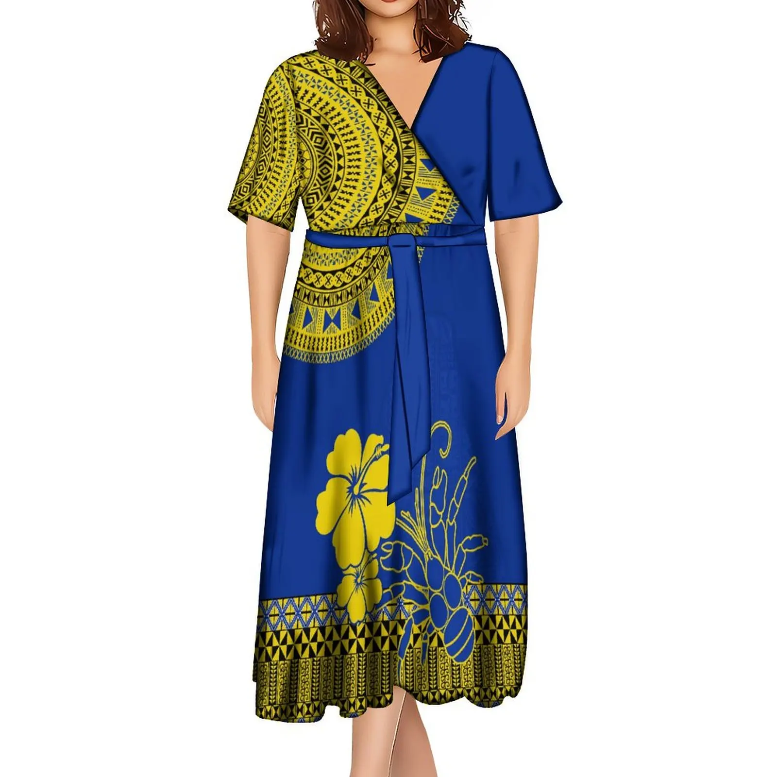 

All New Pacific Island Art Tribe Design Printed Ladies High Quality Hawaiian Fashion Party Dress With Strappy Dress