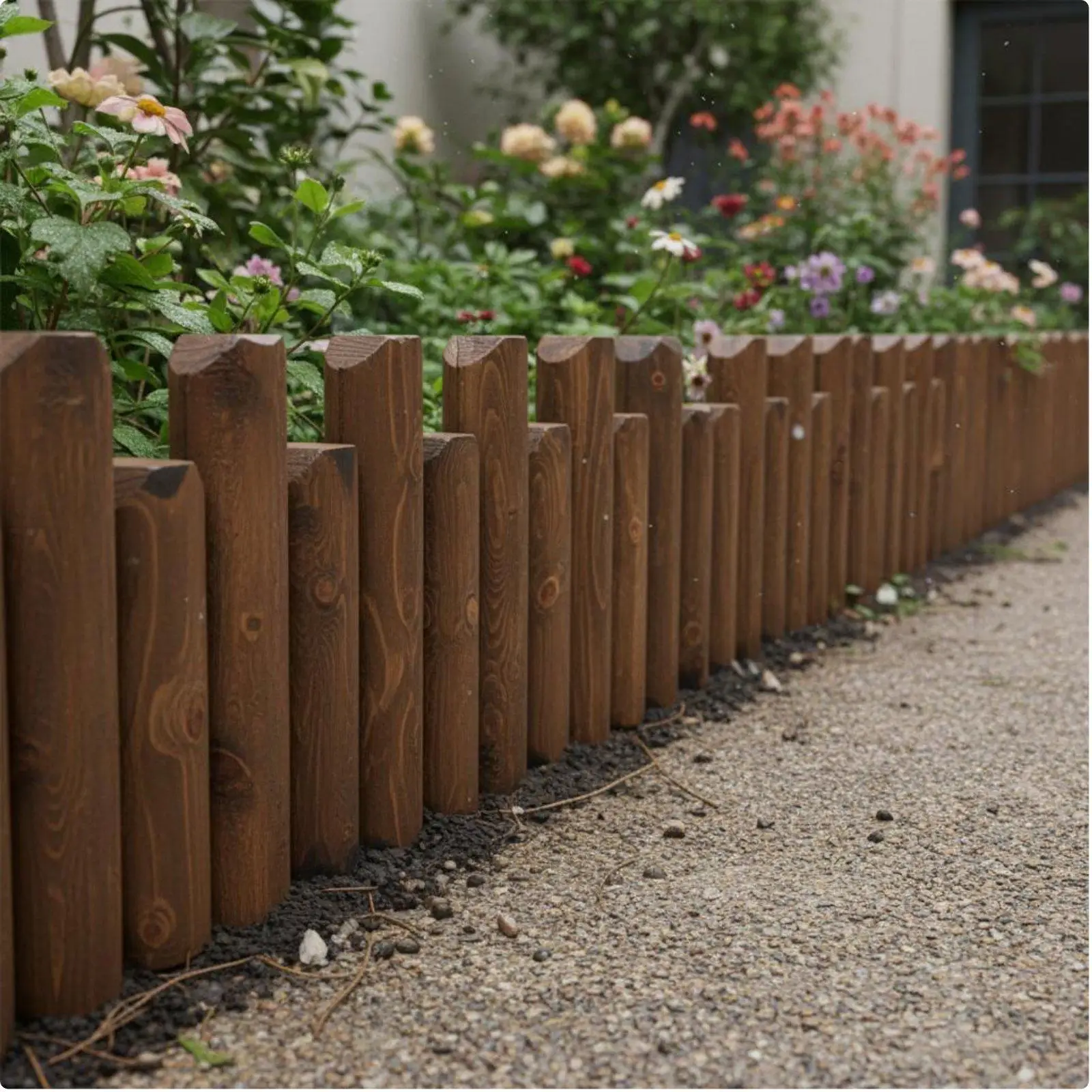 Wood Garden Fence Panel Rustic Carbonized Pine Flexible Border Roll for Garden Edging and Patios