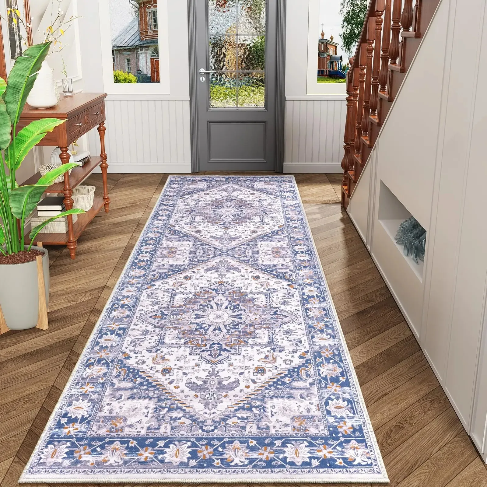 

VIKAMA Luxury Boho Loop-Pile Rug - Plush Bedroom Carpet, Elegant Hallway Runner & Sofa Mat, Stain-Resistant Bedside Home Decor