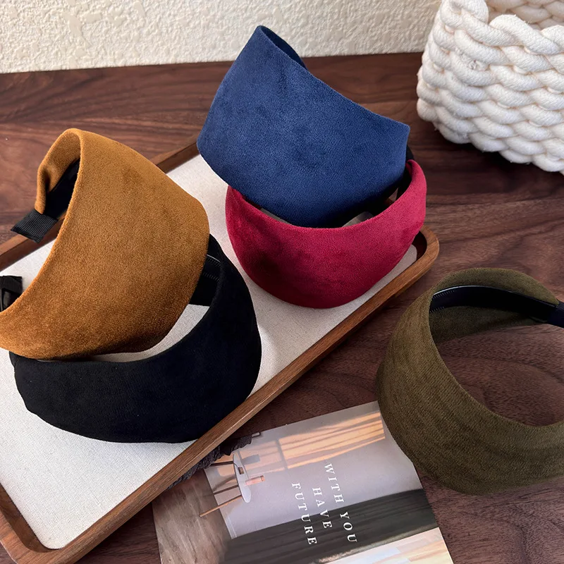 Retro Imitation Suede With wide Edges Headband Autumn Winter for Women Temperament Hair Hoop Female Antiskid Hair Band Headdress